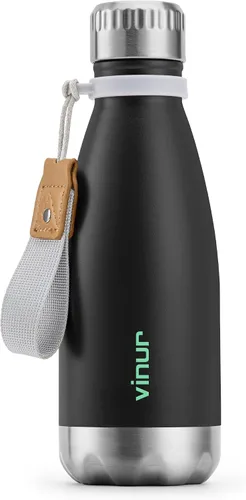 Vista 16 de VINUR Botella de agua para niños, 9 onzas, acero inoxidable, doble pared, aislada al vacío, botella de agua para la escuela, frasco en forma de cola