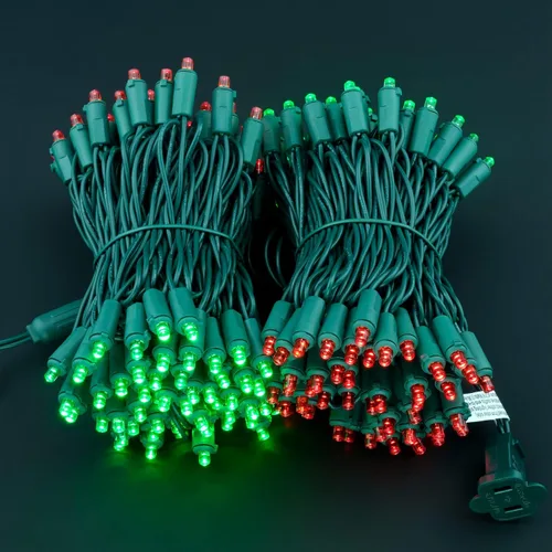 Vista 2 de YULETIME 200 luces LED de Navidad de gran angular rojo y verde, cable verde de 66 pies, certificado UL, juego de luces navideñas de 0.197 in
