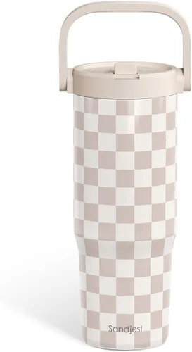 Vista 24 de SANDJEST Besties - Vaso de acero inoxidable con tapa para pajita de 30 onzas con asa de transporte para mujeres, niñas, mejores amigas, taza de café