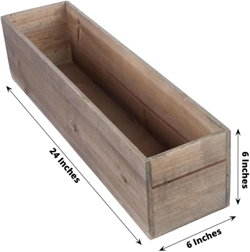 Vista 3 de Efavormart - Juego de macetas de madera rectangular natural de 24 x 6 pulgadas con forros de plástico extraíbles