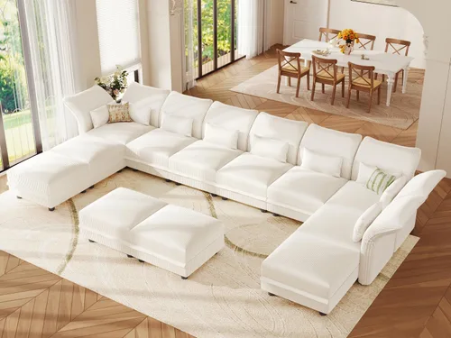Vista 25 de LLappuil Sofá modular de 14 plazas con almacenamiento, sofás modulares grandes en forma de U para sala de estar con respaldos de brazos ajustables