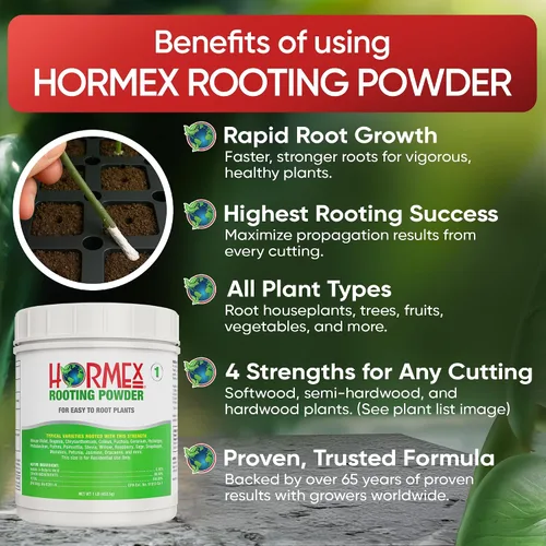 Vista 8 de Hormex Polvo de enraizamiento #1 (0.10 IBA): hormona de enraizamiento para plantas de interior delicadas, hierbas de jardín y esquejes suculentos