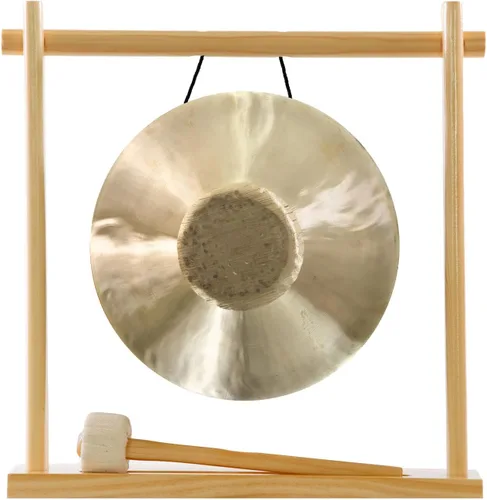 Vista 5 de 8" to 10" Gongs on My Little Pagoda Gong Stand Includes Stand, Mallet, & Your Choice of Gong/Perfect Desktop Gong/Sound Healing & Meditation/Bronze