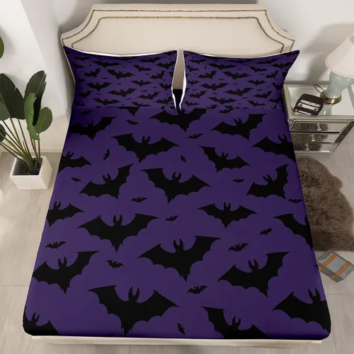 Vista 36 de Juego de sábanas bajeras con bonito diseño de gato negro para niños y niñas, diseño de dibujos animados de Halloween, gato, animales, sábanas