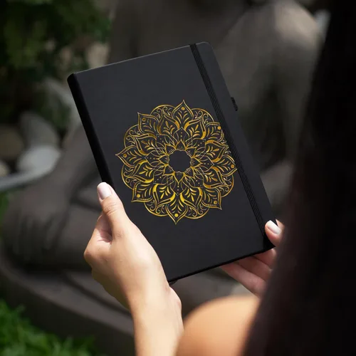 Vista 5 de Veway Juego de regalo de diario y bolígrafo de mandala - Diario de cuero vegano con bolígrafo - Diario profesional para mujeres u hombres - Juego