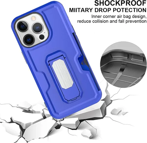 Vista 4 de Funda para iPhone 13/13 Mini/13 Pro/13 Pro Max, cubierta de protección completa, cubierta de policarbonato con ranura para tarjetas con soporte