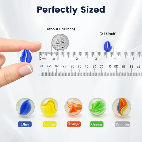 Vista 3 de SallyFashion 240 canicas para niños, canicas de ojo de gato mezcladas en 5 colores para damas chinas, juguetes de carrera de canicas, juegos de mesa