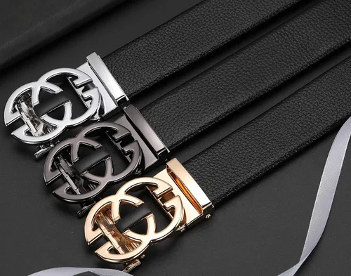 Vista 3 de Cinturón de cuero con diseño de hebilla automática de moda clásica para hombre