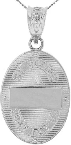 Vista 2 de Claddagh Gold Fine 925 Sterling Silver CZ-Accented St. Joseph Oval Medal Necklace (1.15")