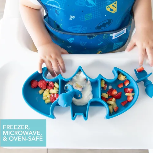 Vista 4 de Plato de succión Bumkins para niños pequeños y bebés, plato de silicona con agarre, para bebés y niños, alimentación guiada por el bebé, suministros