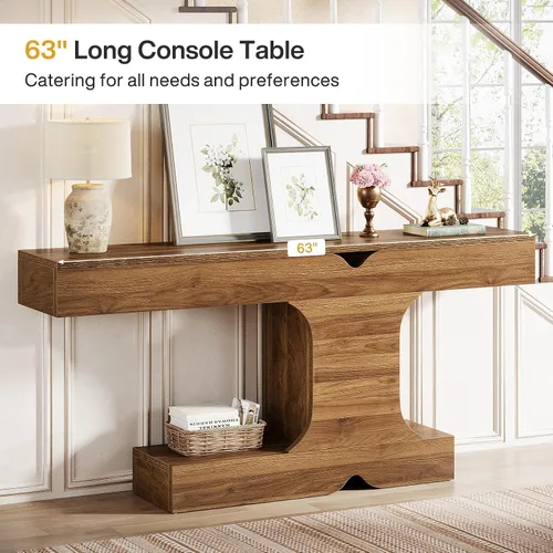 Vista 6 de Tribesigns Mesa consola de 63 pulgadas, mesa larga para sofá detrás del sofá, mesa de entrada de madera para pasillo, entrada, sala de estar, nogal