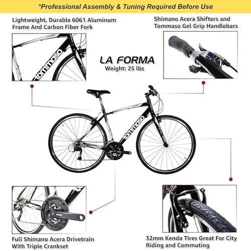Vista 2 de Tommaso La Forma Aluminum & Carbon Mens Hybrid Bike Women Road Bicycle Adult Bikes Womens