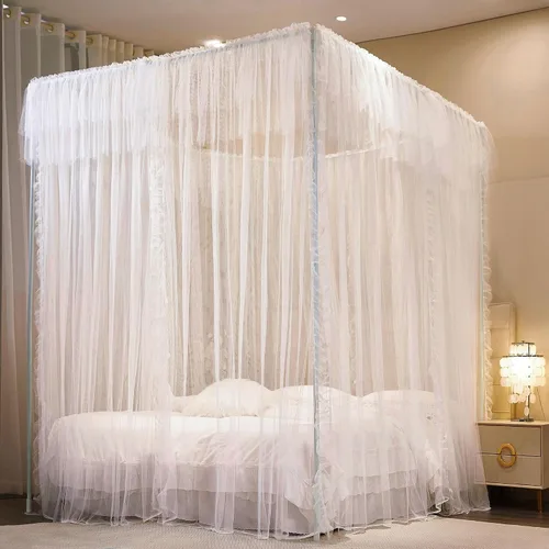 Vista 5 de AIOOO Cortinas de princesa de 4 esquinas para niñas, 8 paneles, cortinas de malla transparente de doble capa, decoración de habitación de niñas