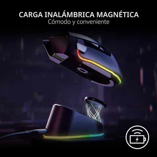 Vista 2 de Razer Mouse Dock Pro con Puck de Carga Inalámbrica: Carga Inalámbrica Magnética - Transceptor HyperPolling 4K Hz Integrado - Base Antideslizante