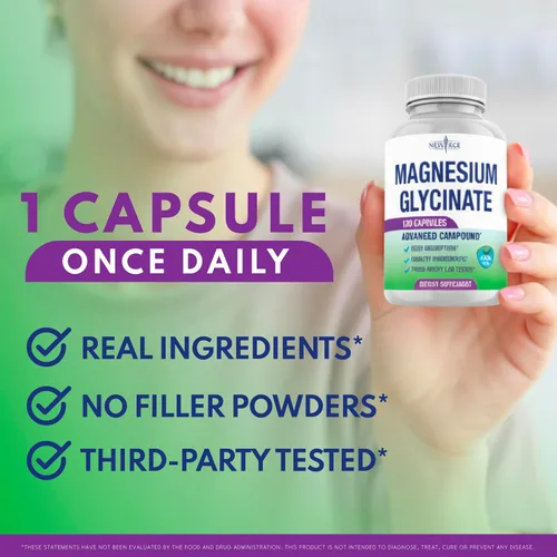Vista 5 de Glicinato de magnesio 500 mg 90 mg Suplemento de magnesio elemental - Alta absorción, no tamponado, sin OMG y sin gluten, salud muscular y ósea