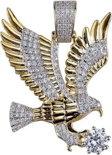 Vista 4 de Colgante de águila calva helada, collar con colgante de águila calva voladora para hombres, colgante de águila americana de hip hop, colgante