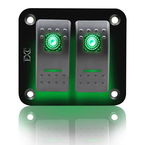 Vista 9 de FXC Interruptor basculante Panel de aluminio 2 Gang Interruptores de palanca Dash 5 Pin ON/OFF 2 LED retroiluminado para barco coche azul marino