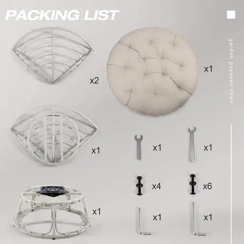 Vista 5 de Papasan - Silla con cojín, base giratoria de 360°, platillo grande, marco gris claro, poliéster beige