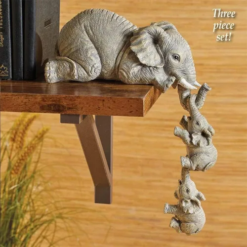 Vista 6 de Juego de 3 figuras de elefante para niñera, elefantes colgantes, decoración de repisa, escultura de estatua de Elefante, figuras de resina