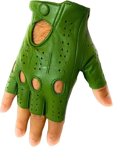 Vista 3 de Guantes sin forro de piel de oveja genuina para hombre, medio dedo, ciclismo, motocicleta, ejercicio y fitness, sin forro