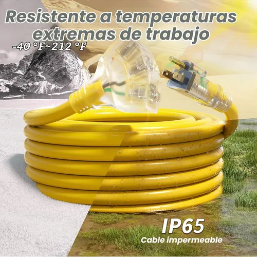 Vista 4 de PlugSaf - Cable de extensión para exteriores de calibre 10 de 50 pies con múltiples tomas, color amarillo