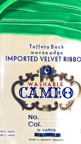Vista 2 de Cinta de terciopelo vintage de 3/8 pulgadas, cinta de terciopelo de rayón Cameo - Parte trasera de tafetán de 10 yardas