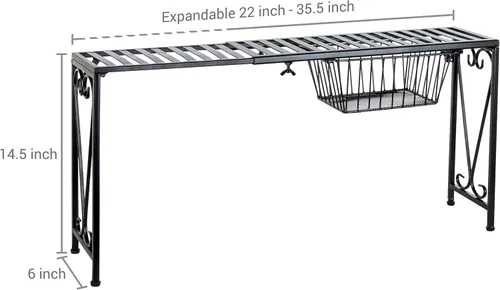 Vista 3 de MyGift Estante para colocar sobre el fregadero con cajón extraíble, estante extensible de metal negro para cocina sobre el fregadero, estante