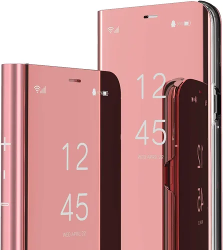 Vista 11 de LEMAXELERS Funda compatible con Galaxy S22 Ultra con diseño de espejo transparente, estilo libro, carcasa protectora ultradelgada con función atril
