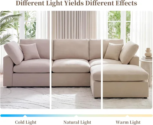 Vista 9 de Sofás modulares de nube seccionales para sala de estar, sofá modular grande con otomana, sofá de 3 plazas en forma de L con almohada, color beige