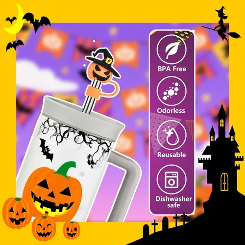 Vista 3 de Haundry 6 piezas cubierta de pajita para tapa de vaso Stanley de 40oz/30oz, tapa de pajita reutilizable linda de fantasma para beber, accesorios