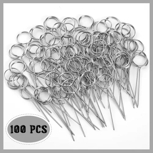 Vista 4 de Seajan 100 púas florales para tarjetas de 2.24 pulgadas, pasador de acero inoxidable, clip de metal para foto de alambre pequeño, clip de metal
