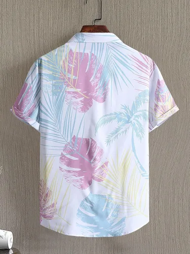 Vista 2 de Floerns Blusa de manga corta con botones y estampado tropical para hombre