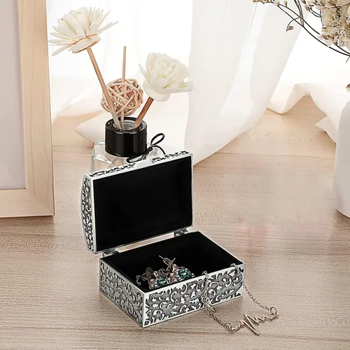 Vista 9 de Organizador de joyero para mujeres y niñas caja organizadora de collares caja de joyería de metal para anillos aretes joyería de almacenamiento