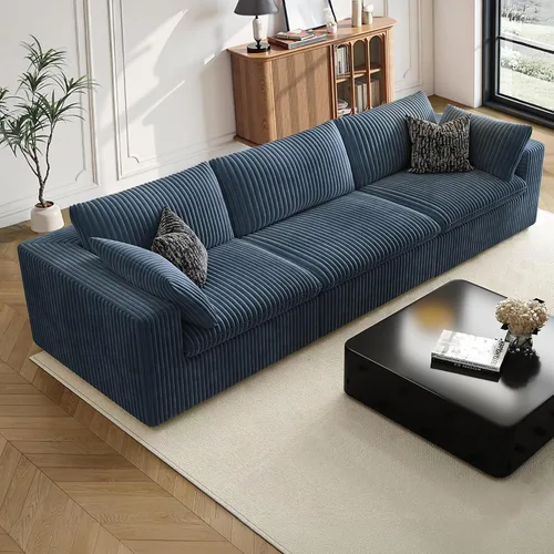 Vista 14 de 118" Cloud Couch Oversized Modular Sectional Sofa, Boneless L-Shaped 6 Seater Deep Seat Couch with Ottoman, Soft Corduroy Upholstery, DIY Negro