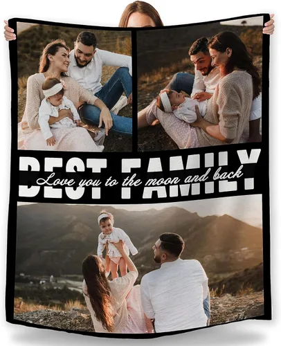 Vista 10 de Manta personalizada con foto, fabricada en Estados Unidos, 5 fotos, mantas personalizadas con imágenes propias para papá, mamá, familia, niños