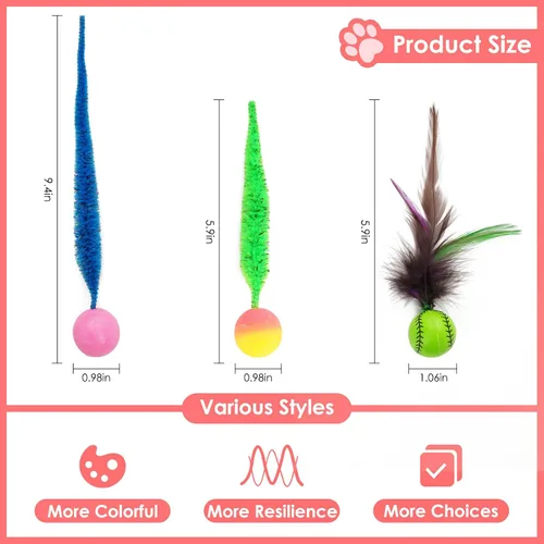 Vista 5 de SHENGSEN Juguete de varita de plumas para gatos, pelota inflable con cola para gatos, gusano mágico con juguete de bola grande y colorida