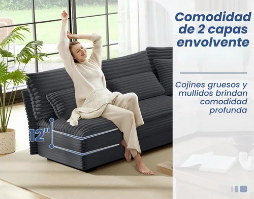 Vista 5 de Sofá modular de 5 plazas, sofá esquinero en forma de L de 102 pulgadas, sofá de pana de gran tamaño con cojines de 2 capas para sala de estar gris