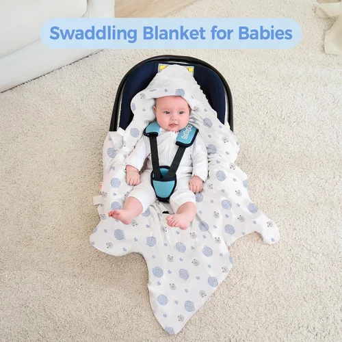 Vista 4 de Miracle Baby Manta de asiento de automóvil para bebés, manta ligera de algodón con arnés de 3/5 puntos, envoltura suave de lunares Minky para bebés