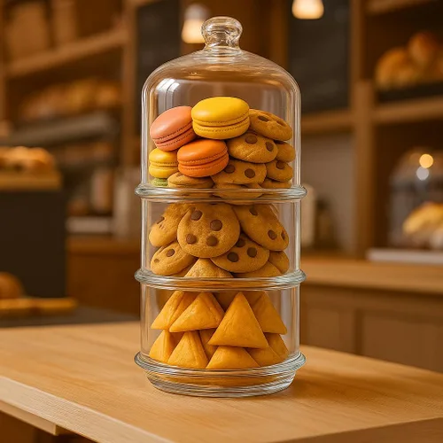 Vista 6 de Ums Tarros de vidrio de 3 niveles con tapa, tarro de galletas, tarros de dulces para bufé de dulces, tarros de boticario, organizadores de cocina