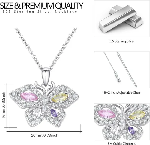 Vista 5 de PCTJYFU Collar de mariposa de plata de ley 925 con circonita cúbica y colgante de mariposa para mujer, joyería de mariposa, regalos para niñas