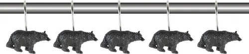 Vista 2 de Interior Trends Juego de 12 ganchos decorativos para cortina de ducha (oso negro)