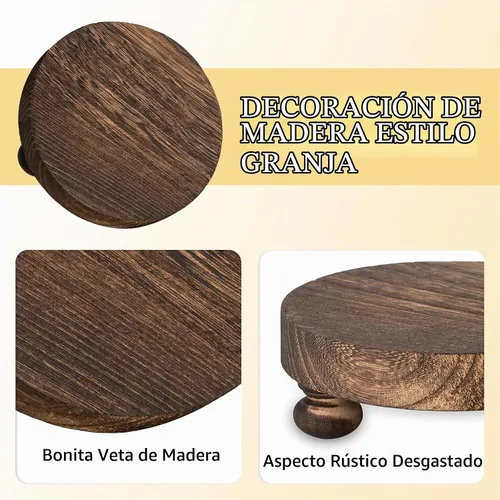 Vista 8 de Romadedi - Soporte de madera de granja para exhibición - 2 piezas, decoración rústica, mini pedestal de madera, bandeja redonda decorativa para mesa