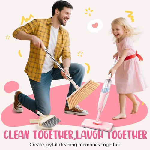 Vista 7 de Juego de juguetes de limpieza para niños, mini trapeador de aerosol rosa, juguetes Montessori, herramienta de limpieza para niños pequeños
