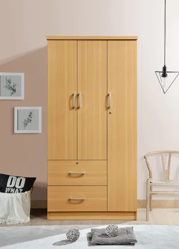 Vista 2 de Hodedah 3 puertas, 2 cajones, 3 estantes en armarios de dormitorio de haya Hayedo