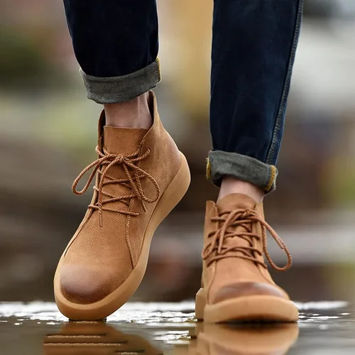 Vista 6 de Botas de cuero Chelsea para hombre, estilo casual, para otoñoinvierno, antideslizantes, para negocios, Oxford, trabajo, viajes, botines Chukka