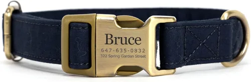 Vista 16 de Collar de perro personalizado con nombre y número de teléfono grabado, collar ajustable personalizado para cachorros, collar de algodón orgánico