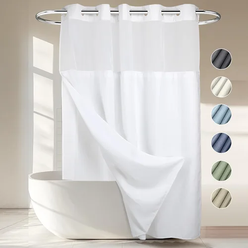 Vista 10 de Cortina de baño River Dream de gran peso sin ganchos necesarios con diseño de gofre punteado y forro a presión - 36W x 74H, de calidad hotelera