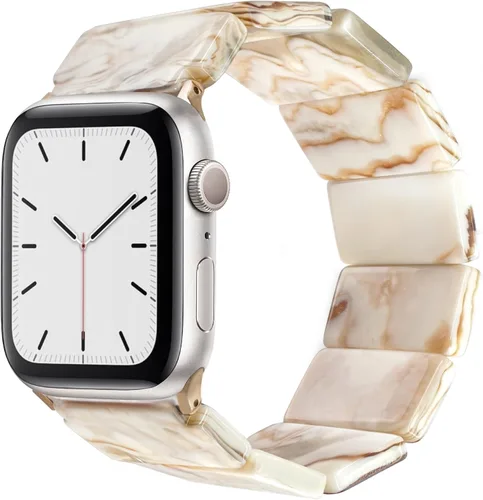 Vista 9 de Heesch - Correa de resina elástica para reloj compatible con Apple Watch para mujeres, pulsera de pulsera de tortuga para iwatch Series Negro