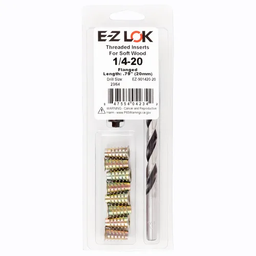Vista 14 de E-Z LOK Kit de reparación de rosca hexagonal E-Z para insertos roscados con brida para madera blanda 1/4-20 x 13mm, perforador, herramienta