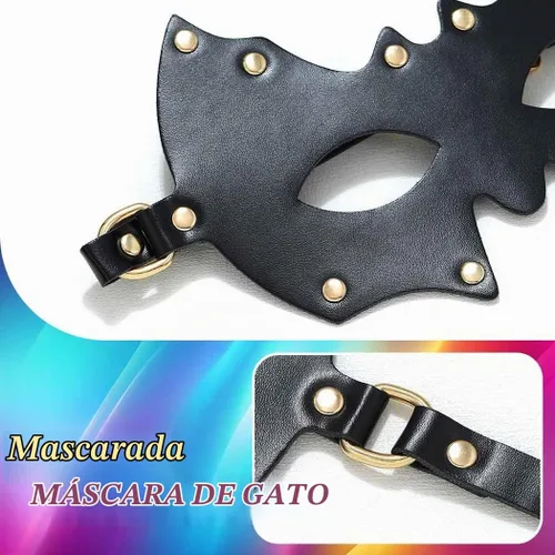 Vista 4 de CLOACE Máscaras de cuero negro máscara de gato máscara PU cubierta de ojos disfraz de Halloween accesorio de ojo